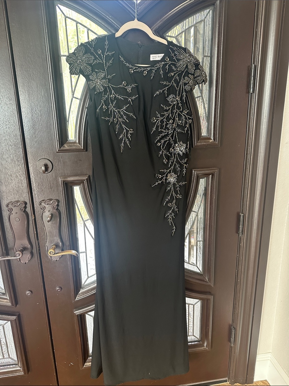 Women’s Beaded Floral Cap Sleeve Column Gown size 10
